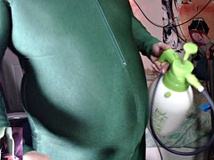 Elastic Green Bodysuit for Inflating Belly