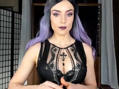 Sexy Brunette in Purple Latex Dress Tease