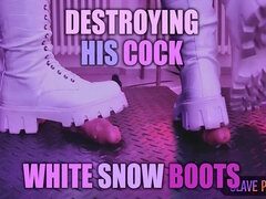 Slave POV of Tamy destroying your cock in white snow boots with an aggressive CBT, bootjob and post orgasm