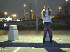 Deep Evening - Russian Jeny Smith walks in public in transparent pantyhose without panties