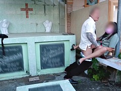 Teacher and student in a cemetery, public risky sex