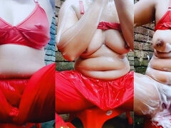 Open Red Salwar Kameez at Bath Time. Pretty Girl Showing Boobs and Juicy Pussy When She Is Bathing.