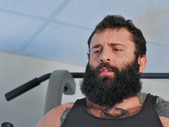 MTF pussyboy pussydrilled in the gym by a huge tattooed bear
