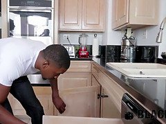Black4k. guy comes to fix kitchen plumbing but screws milky pussy