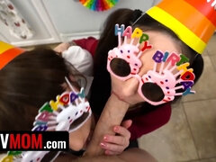 Melody Minx & Tifa Quinn give step-family birthday present of a lifetime - POV FFM with cum in mouth