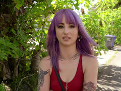 Purple haired Val Steele fucks all the cum of dude's balls POV