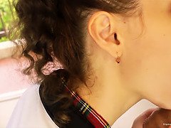 Watch skinny teen Julia beg for a hard cock in her pigtails & deepthroat action!
