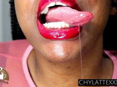 Mouth-watering Tongue Drips Chy Latte Long Tongue Mouth Fetish Spit Fetish