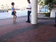 Skinny redhead lets random guy fuck her for some cash
