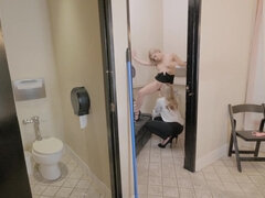 Candice Dare and Nikki Peach pleasuring horny dude in the toilet