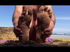 Sandy Feet - Salted Soles - Manlyfoots Big Male Feet in Southside Nudist Beach in Australia