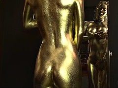 sex slave covered in golden paint craves a stiff dong