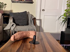 Huge dildo with hands free cumshots in cage part 2