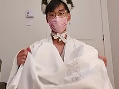 Asian sissy femboy shakes her useless little penis