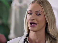 Masturbating patient fucks busty nurse during medical examination