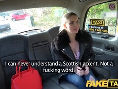 Scottish hottie with huge tits takes a rough pounding in the fake taxi