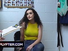 Curly Teen Babe With Perfect Tits Satisfies The Security Guard To Avoid Trouble