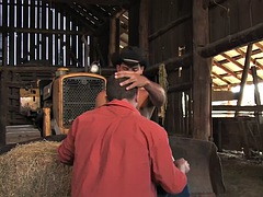 Fisting cowboy fists ass in the hay in the stable