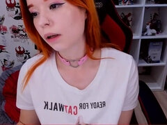 Young kinky Asian redhead solo on webcam - big naturals