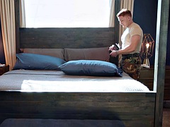 Military bottom fucked and jizzed by an army buddy in the bedroom