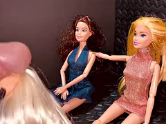 Small Penis Cumming on Clothed Barbie Dolls and Her Friends - CFNM and Bukkake Fetish Cumshot