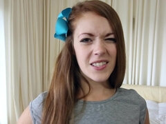 Long-haired cutie with nice blue bow shows her sex skills