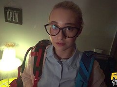 Petite college teen gets her tight pussy pounded hard in fake hostel Halloween special - The Haunted Locker - with a huge dick!