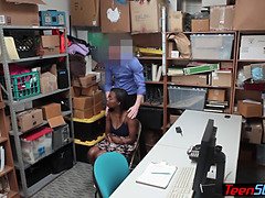 Big boobed ebony teen thief fucks on CCTV by LP officer