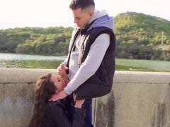 Public blowjob leads to public fucking by the water