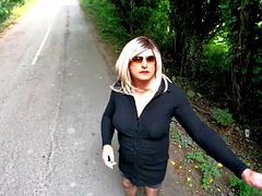 Amateur crossdresser kellycd2022 sexy milf peeing in her panties on her afternoon ride in pantyhose and fishnet stockings and heels