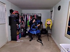PVC Layered Maid Cosplay and Breathing Play with Gas Mask, Pipe in Suit