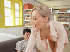 Astonishing blonde librarian is fucked by a horny guy