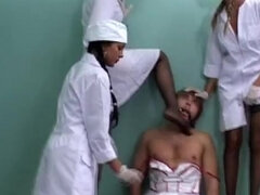 Three russian nurses gagging cropping & torturing their sissy patient