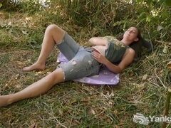 Nigerian, girl masturbating, grass