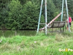 Cute Brunette Lifts Herself Up To The Challenge of Getting Outdoors With A Secret Peeing Adventure