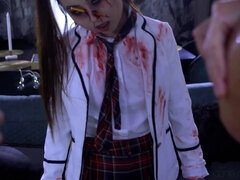 Enjoy Halloween gangbang fantasy with zombie teen girl!