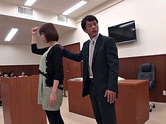 oriental lawyer having to hand job in the court