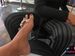 THAI SWINGER - Pedicure for the Japanese teenager gf and a feetjob by her later