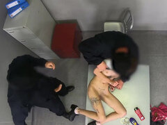 Pretty girl Cindy Shine manhandled and fucked by two guards