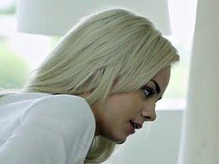Undersized kitten Elsa Jean with tiny jugs takes a huge black penis and cum in her tight fuck hole