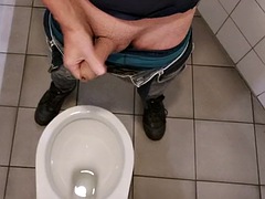 Horny at work: Jerk off and cum in the toilet at work. People came too