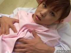 Japanese nurse opening up gams and getting penetrated