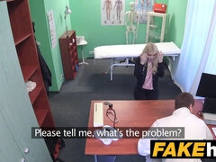Watch this blonde babe get her fake boobs bigger by sucking on a hospital doc's hard cock