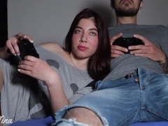 My friend's girlfriend sucks me off to win in FIFA and I end up fucking her in the ass