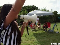 Pornstar orgy outside at field day with big tits and big asses