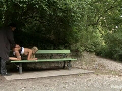 Euro Beauty gets Tied to a Park Bench and Fucked Where Everyone Can See