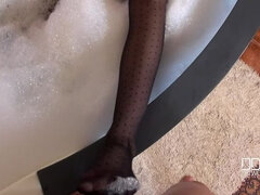 Libidinous Blonde - Footjob Makes Him Cum On Wet Nylon