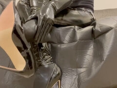 Sensual ASMR: Touching and rubbing shiny PVC and spandex heels and boots with arousing sounds