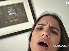 Young brunette fucks a naughty old man blowjob riding a big cock in a sex show  CAM4