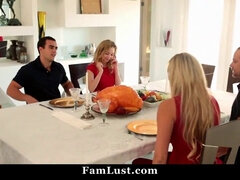 Petite stepsis gets her tight pussy drilled by her stepbro during Thanksgiving dinner